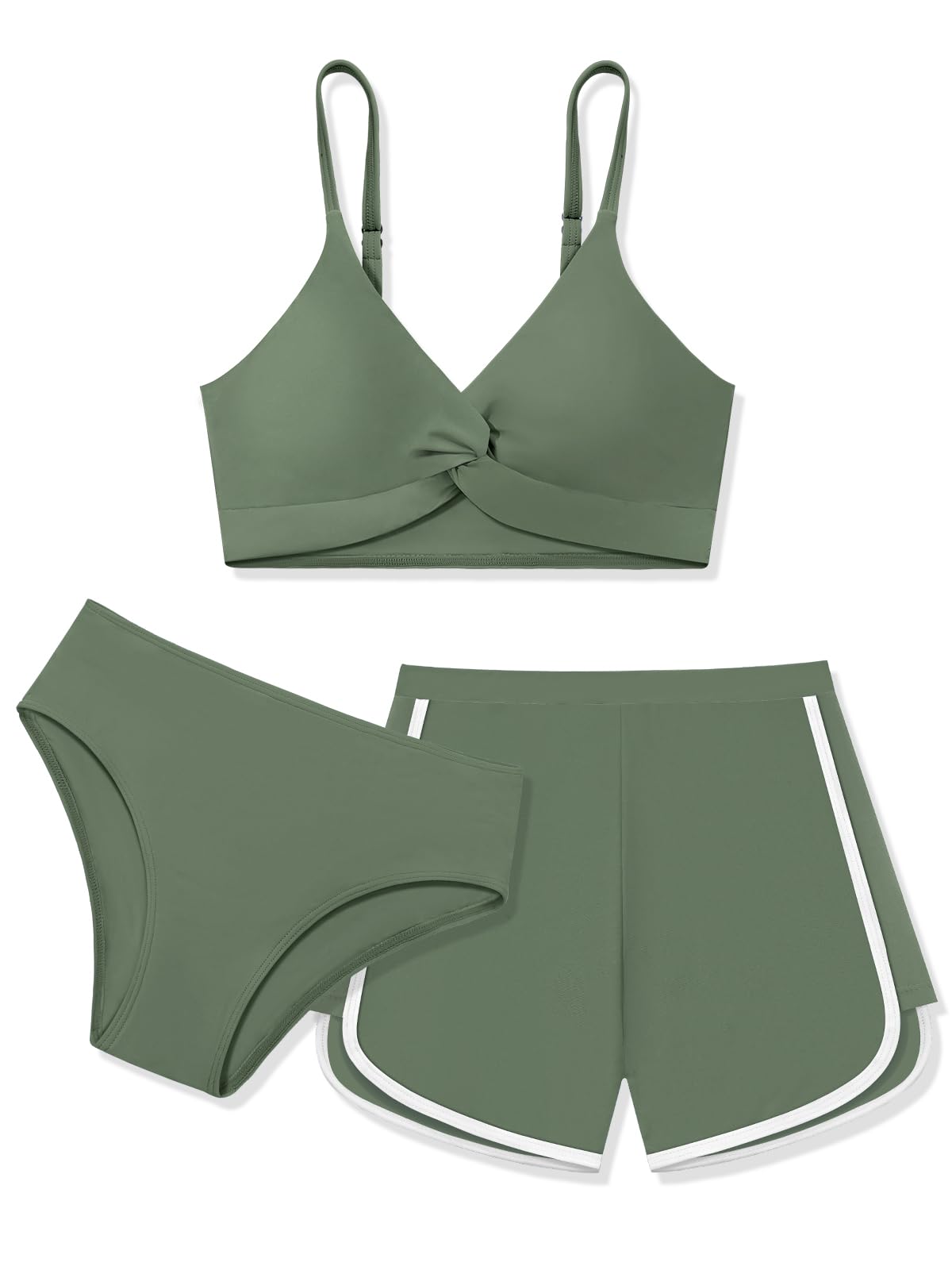 Mädchen Badeanzug 3-teilig Mit Shorts - Twist Cross Design Verstellbare Träger