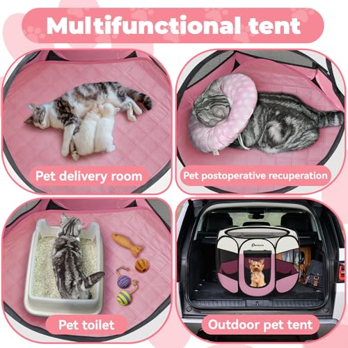 Image of Dog Cat Playpen Indoor Outdoor for Puppy Pet Dogs Cat Recovery After Surgery, Dog Tent Crates Cage Indoor /Outdoor, Portable Pop Up Kennel with Carrying Case for Travel (Pink with Pad, Small)