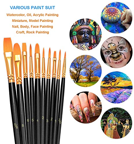 Image of BOSOBO Assorted Nylon Acrylic Artist Paint Brushes Set,Black,200 Pcs