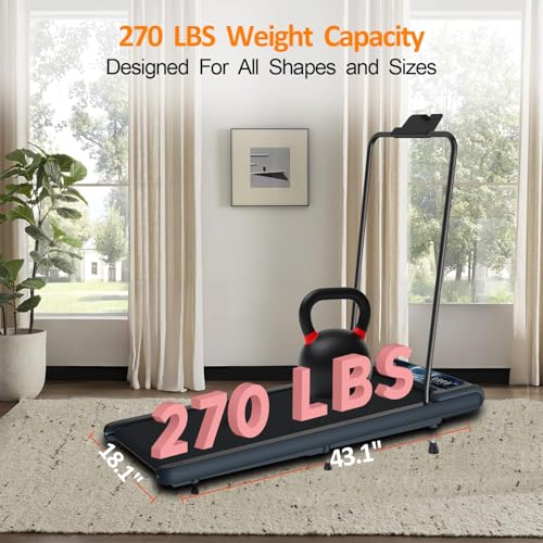 Image of Walking Treadmill Pad with 8% Incline, Portable Walking Treadmill Under Desk with Handle Bar 2.5HP for Home and Office 265Lbs Weight Capacity with LED Display APP