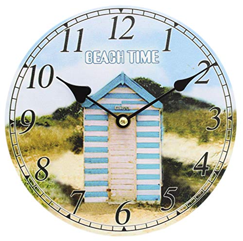 Carousel Home and Gifts Reloj de pared de madera náutica, cabaña de playa, bonita decoración junto al mar