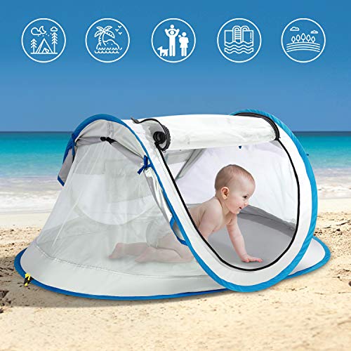 FITNATE Baby Beach Tent, Portable Baby Travel Tent UPF 50+ with Moisture-Proof Pad Infant Sun Shelters Pop Up with Storage Bag,2 Pegs for Outdoor and Indoor Use