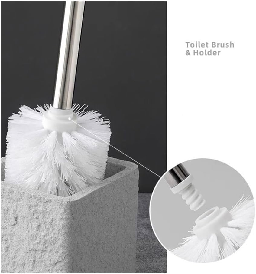 Toilet Brush, Square Sandstone Toilet Brus Kit Resin Round Brush Head Toilet Brush with Removable Stainless Steel Long Handle Toilet Brush,Toilet Brush and Holder Set