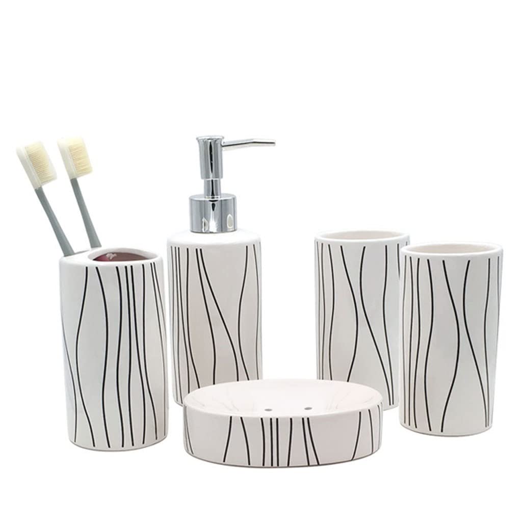 Kitchen Soap Dispenser Soap Dispenser Set, Ceramic Toothbrush Holder, Mouthwash Cup, Soap Dispenser, Soap Dish, Bathroom Supplies, Five-piece Set Handsoaps Dispenser