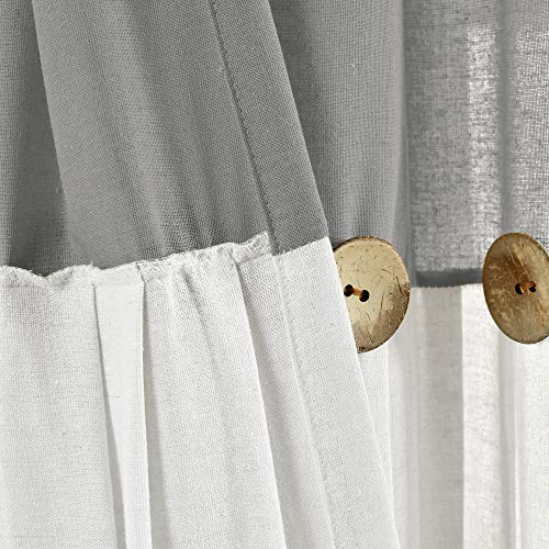 Image of Lush Decor Linen Button Shower Curtain, 72 inch W x 72 inch L, Dark Gray & Off White - Gray Shower Curtain Fabric - Bathroom Curtain - Farmhouse Bathroom Decor