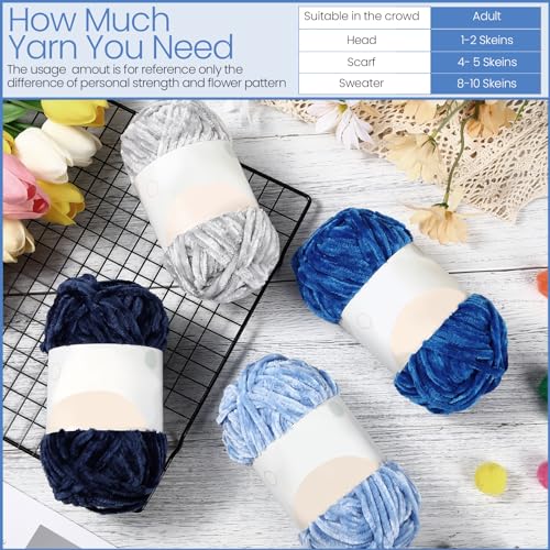 Image of Xinnun 12 Skeins 1116 Yards Chenille Velvet Soft Thick Plush Yarn Bulk for Crocheting Knitting Blanket DIY Weaving Craft, 6mm, 3.5 Oz /Skein(Blue Series)