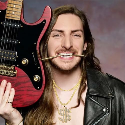 Dollar Kette Gold,Goldkette Fasching Hip Hop Rapper Kostüm 80er 90er Fette Herren Dollarkettingset Fake Goldene Dollar Sign Chain Dollarzeichen,für KarnevalKinder Hiphop Disco Outfit Accessoires