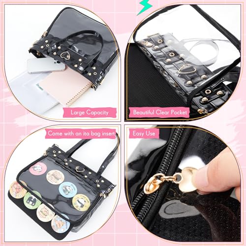 Image of Sanwuta Black Ita Bag with Insert, Large Ita Messenger Bag, Anime Pin Display Tote for Anime Kpop Fans, Japanese Cosplay