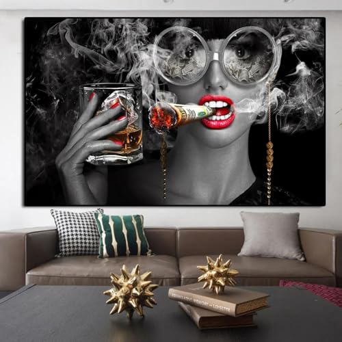 Toile lèvres rouges et argent KEBIA affiche chic pour bar bureau et décoration de maison de style