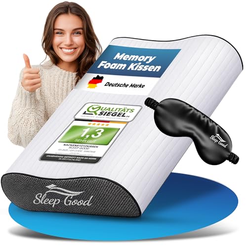 Sleep Good Nackenst&uuml;tzkissen Inkl GRATIS Spannbezug - Orthop&auml;disches Kissen gegen Nackenschmerzen - Memory Foam Kissen H&ouml;henverstellbar - Seitenschl&auml;ferkissen mit Bezug