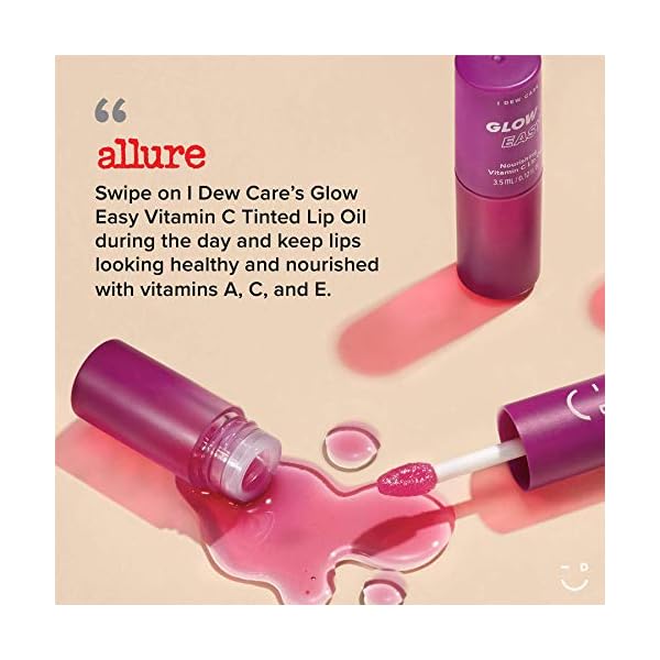 I-DEW-CARE-Glow-Easy-Vitamin-C-Tinted-Lip-Oil-Gloss-with-Jojoba-Seed-Oil-Korean-Skincare-Vegan-Cruelty-Free-Gluten-Free-Paraben-Free I DEW CARE Korean Lip Oil Gloss - Glow Easy | with Jojoba Seed Oil with Vitamin C, Pigmented Glossy Lip Stain, Hydrating, Korean Makeup, Pink Color, Glass Skin Look, 0.12 Fl Oz