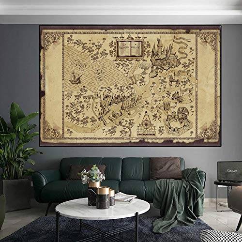 Peinture sur toile carte ancienne pour habiller un mur de salon vide
