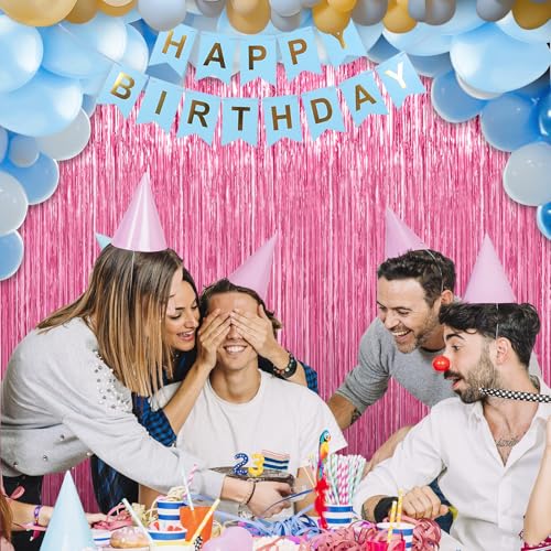 Image of Crosize 7 Pack 3.3 x 9.9 ft Pink Foil Fringe Glitter Curtains Party Decorations, Tinsel Backdrop for Parties, Door Streamers for Birthday, Photo Booth Backdrops, Party Decor