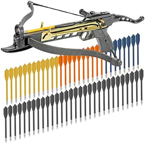KingsArchery Crossbow Self-Cocking 80 LBS with Adjustable Sights, 3 Aluminium Arrow Bolts, and Bonus 60-Pack of Colored PVC Arrow Bolts Warranty