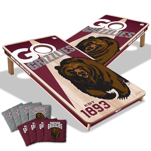 YouTheFan NCAA Montana Grizzlies 2’ x 4’ Professional Wood Cornhole Game with Logo Bags