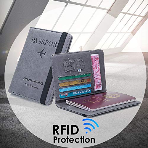 Grey990 Capa de couro sintético RFID para passaporte de negócios, bilhete de ar, carteira de viagem