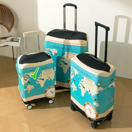 Image of HOKIPO Suitcase Covers for Trolley Suitcase, 220gsm Durable and Washable, Small (18-19inch) - Adventure Atlas (AR-6343-D1)
