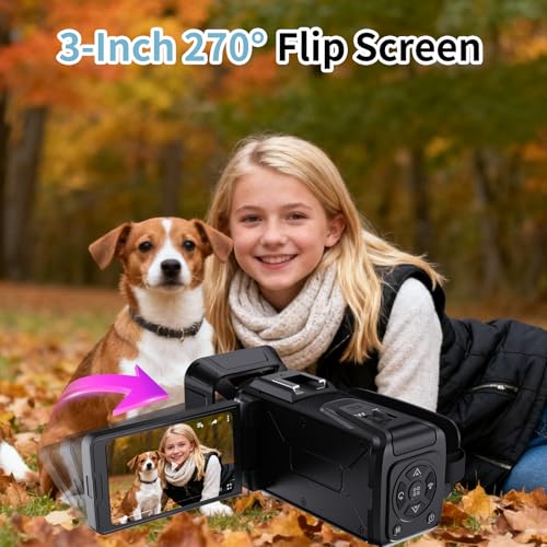 4K Video Camera Camcorder, 64MP with 3” 270° Flip Screen, 18X Zoom, WiFi and Webcam for YouTube, 32GB SD Card, Built-in Rechargeable 2500mAh Battery(Black) - Image 5