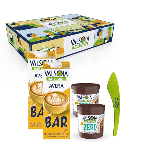 Valsoia, Box Regalo, 2 Creme Vegetali Senza Zucchero + 2 Bevande Avena Barista + 1 Spalmino, Alternativa Vegetale, Perfetto per Ricette per Vegani, Vegetariani e Celiaci, Senza Lattosio