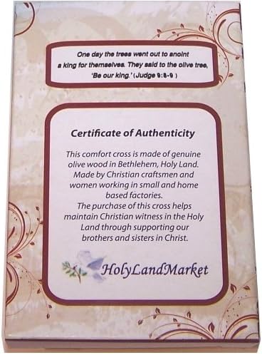 Vista 3 de No Greater Love... Cruz reconfortante de madera de olivo grabada con corona de espinas y paquete de corazón de nuestro señor. Viene con caja