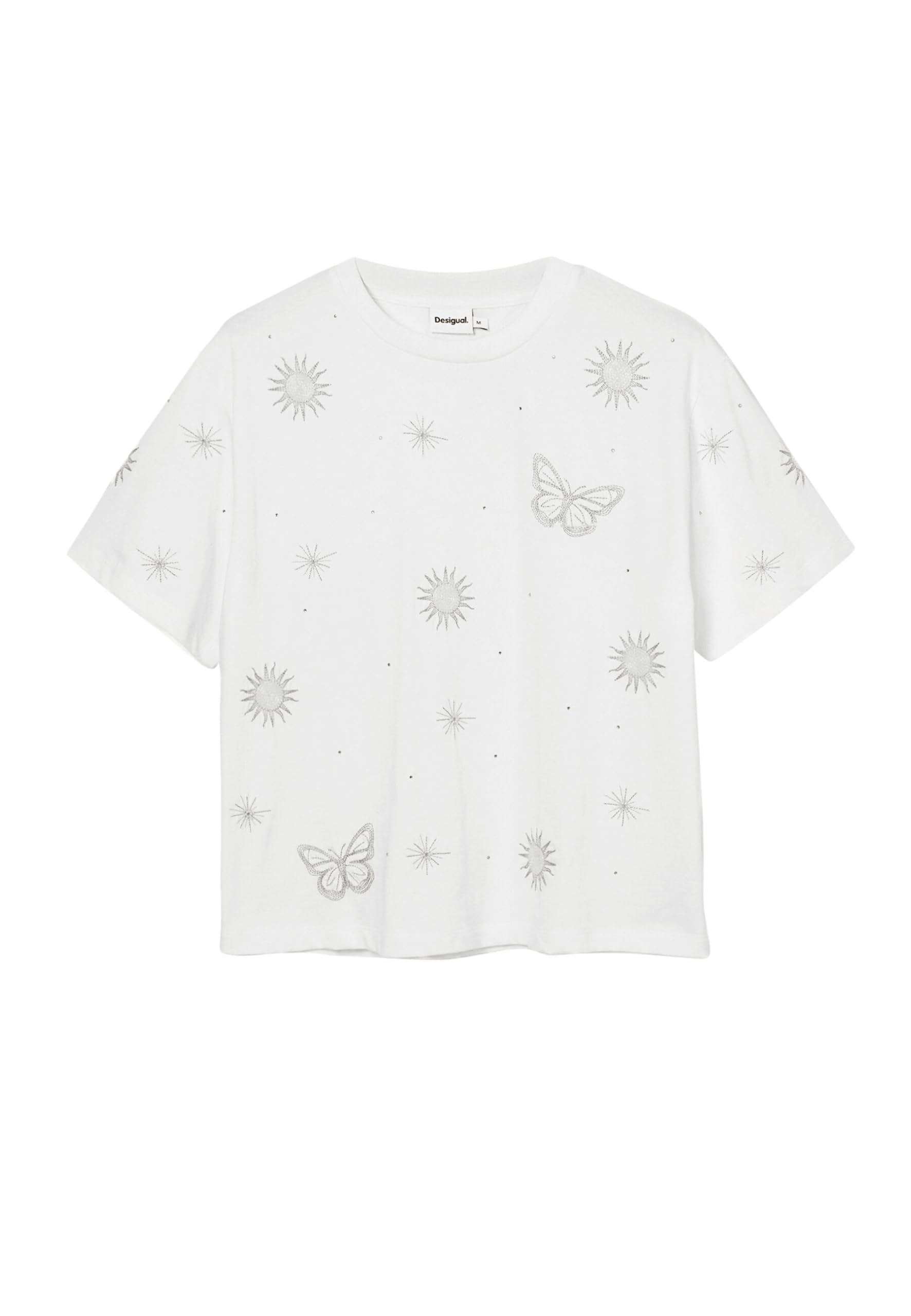 Desigual Camiseta de Manga Corta de Punto para Mujer, Blanco, XXL