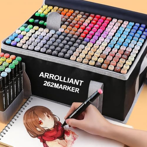 Image of Dual Tip Alcohol Markers Pen Set of 262 Colors - Broad & Fine Tip Art Markers for Drawing, Sketching, Illustration - Alcohol Based Coloring Markers for Artists, Students & Designers (Random Colours)