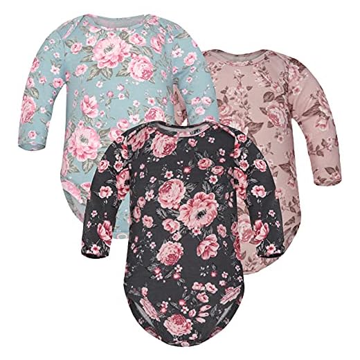 Sibinulo Pojkar flickor långärmad storlekar 0 till 3 år, 3-pack, Rose grafit, pulver, Iceberg, 9-12 månader