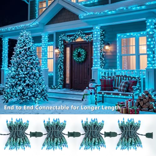 Image of BrizLabs Teal Christmas Lights Outdoor 100 Count 19.7ft Incandescent Christmas Lights Connectable Clear Light String UL Certified Xmas Mini Light Set Green Wire for Indoor Outdoor Tree Holiday Party