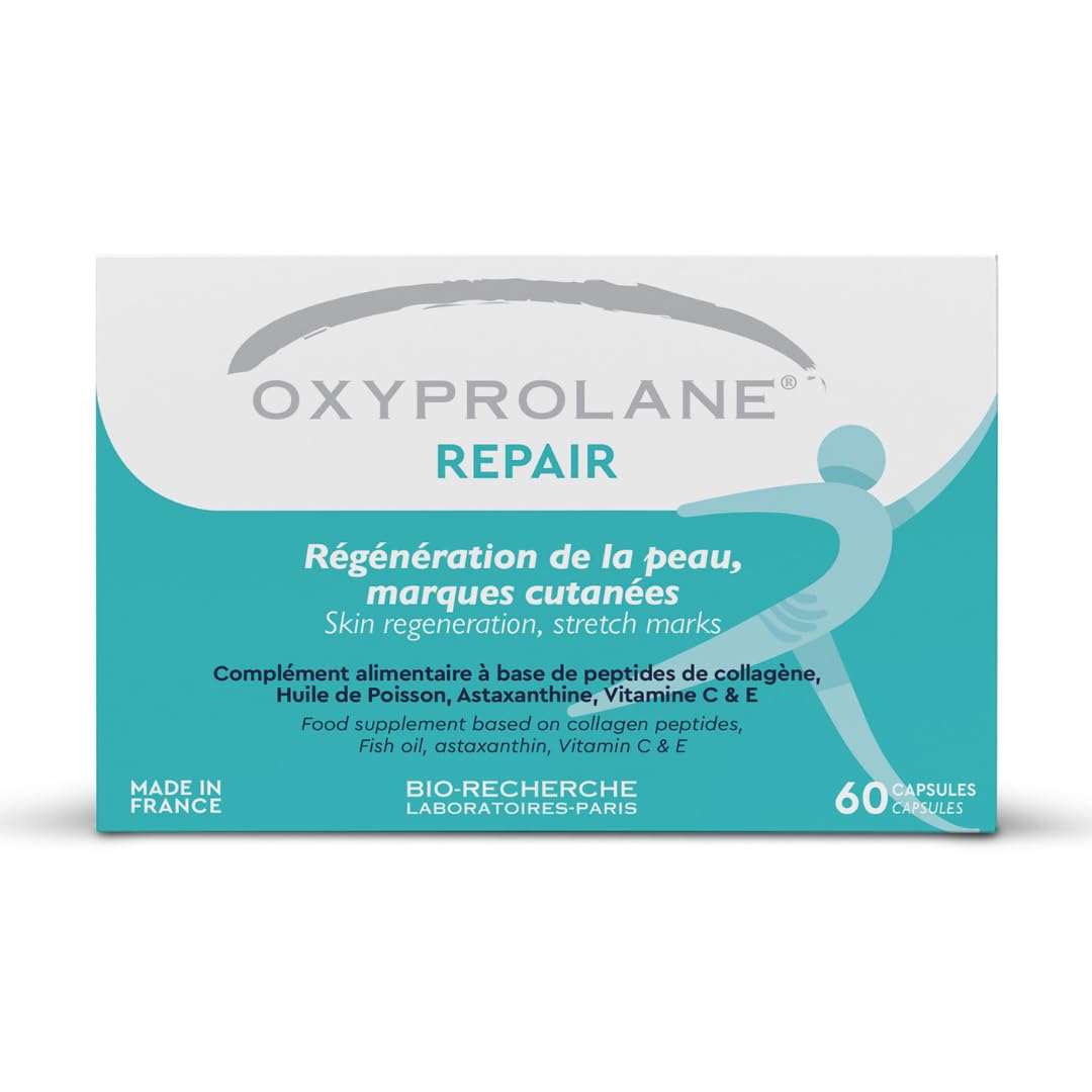 Oxyprolane Repair – Complément Alimentaire Anti-Vergetures | Peau Élastique & Régénérée | Peptides de Collagène, Astaxanthine, Vitamine C & E | 60 Gélules | Beauté & Soin de la Peau
