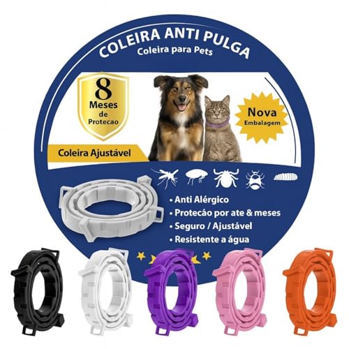 Coleira Antipulgas e Carrapatos para Cães e Gatos – Ajustável, Resistente à Água, Proteção 8 Meses,