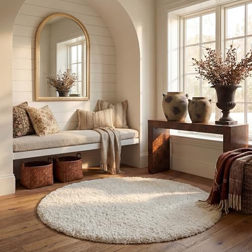 SAFAVIEH California Shag Collection Area Rug - 8'6' Round, White, Non-Shedding & Easy to Clean, Ultra Plush Thick Pile, Ideal for Living Room, Bedroom, Dining Space (SG151-1010)
