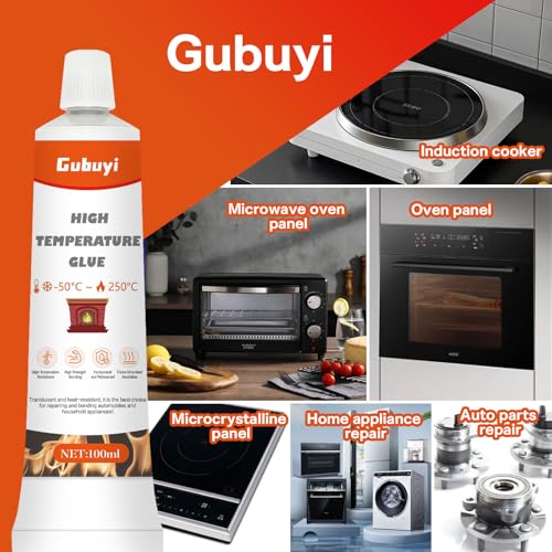 100ml Hochtemperaturkleber, Hitzebeständiger Kleber, Kleber Hitzebeständig, Kleber für Gummi Auf Metall, Durchscheinend Hochtemperaturkleber für Auto, Backöfen, Ofenfensterverglasung, Herdplatten