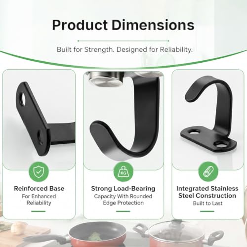Image of HASTHIP Black Ceiling Hooks Heavy Stainless Steel Under Shelf Coat Hook for Mugs Towels Clothes and Kitchen Storage