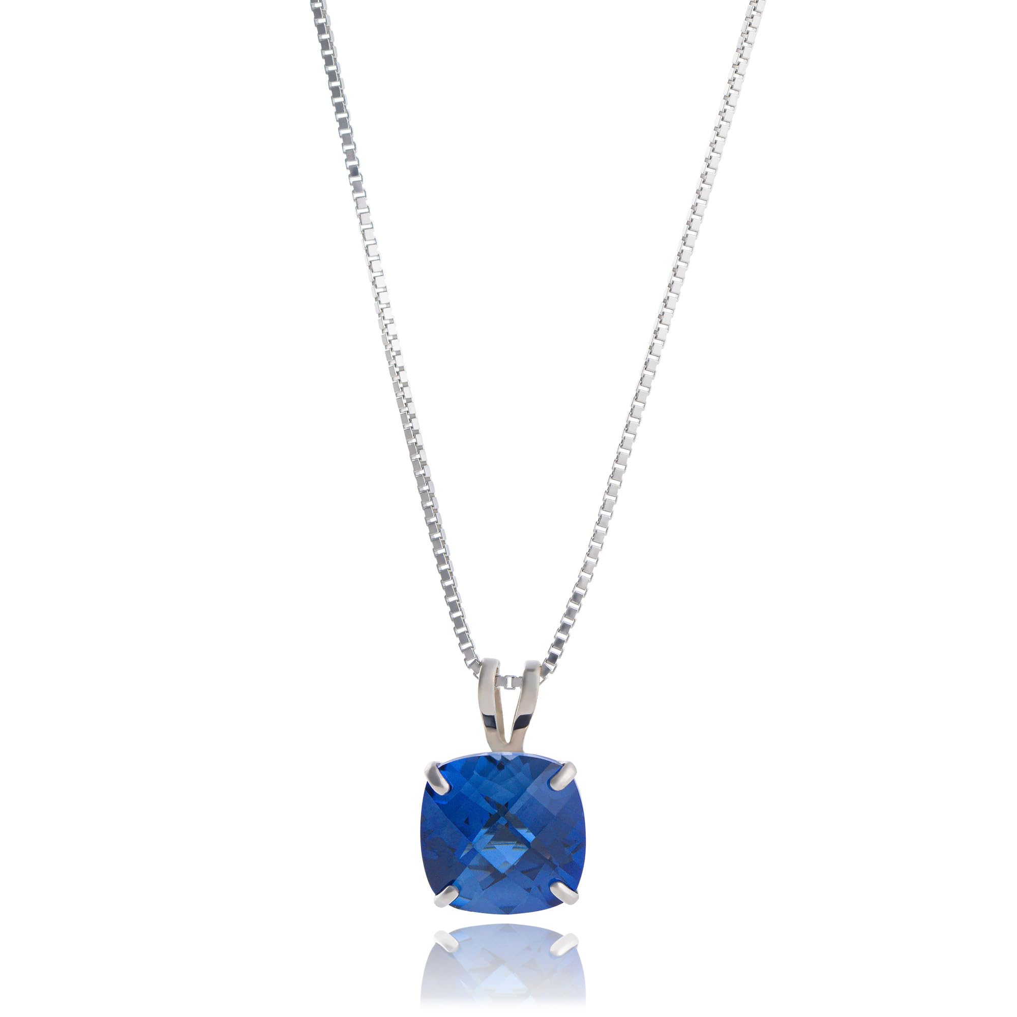 Cushion Cut Gemstone Necklace | 8mm Solitaire Birthstone Necklace for Women | Gemstone Pendant Necklaces with 18 inch Box Chain