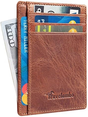 Travelambo Front Pocket Minimalist Leather Slim Wallet RFID Blocking Medium Size(vintage brown)