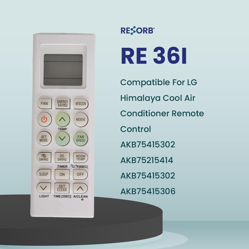 Image of AC Remote Compatible with LG AKB73975614 AKB73975615 Suitable for 1 1.5 2 Ton Split & Window Air Conditioner | M'Soon, H'Cool, Timer, Swing Functions | White | RE 36I