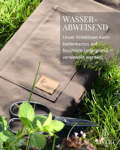LIVLIG Kniekissen Garten aus gewachstem Canvas, Kniekissen für Gartenarbeit, Hochwertiges und weiches Kniepolster, Farbe: Braun