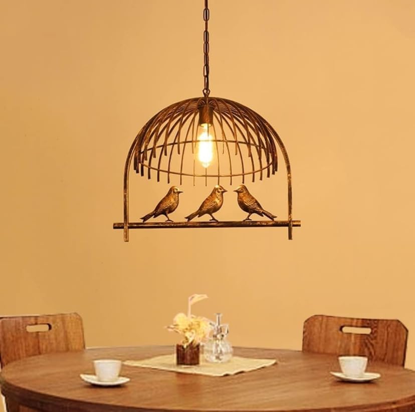 Image of Antique 3 Bird Cage Ceiling Hanging Light | Vintage Metal Pendant Lamp for Living Room, Dining, Cafe, Bar Decor | E27 Holder | Bulb Not Included