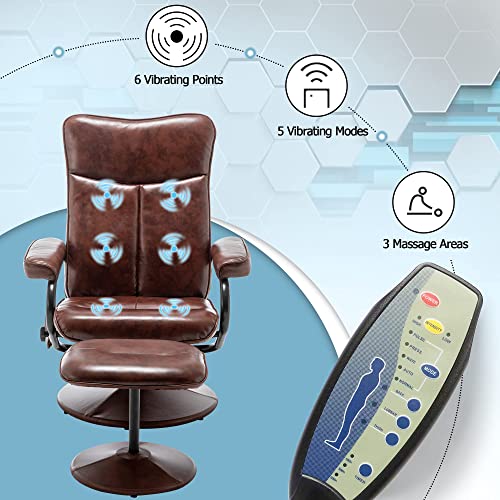 Mellcom Recliner Chair With Ottoman, Office Lounge Chair With Vibration Massage, Swivel Lounge Armchair For Living Room Bedroom, Remote Control, Side Pocket, Brown #TOP5