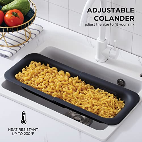 Cook With Color Over The Sink Strainer - Expandable Colander Basket - Fruit And Vegetable Washing Basket, Large Pasta Colander - Extendable Sink Colander For Kitchen Sink (Black) #TOP2