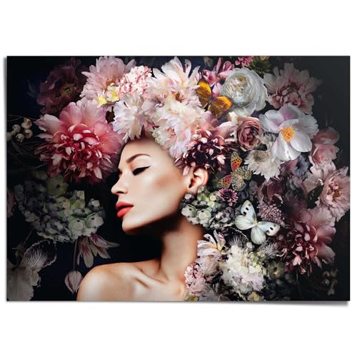 REINDERS Giant Poster XXL, Frau mit Blumenhut, Wohnzimmer, Bilder, Wanddeko, Room Decor, Papier, Rosa, 100 x 140