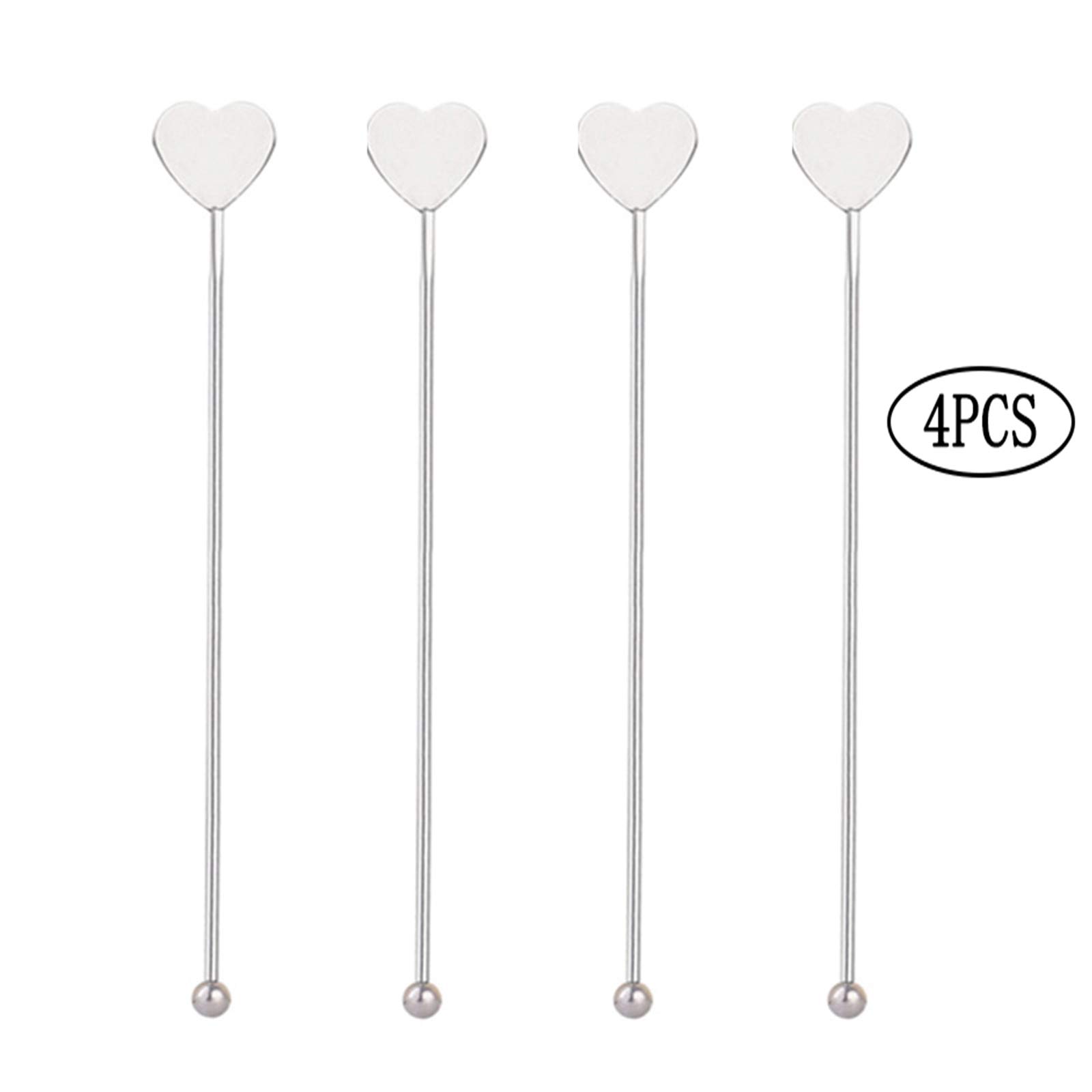 Agitateurs à Cocktail Inox 18cm - 4 Pièces - Forme Cœur - Pour Café, Thé, Boissons