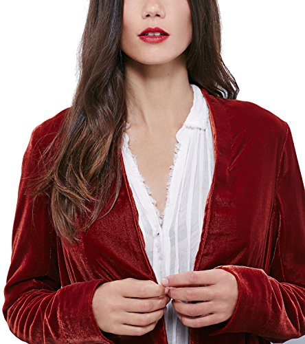 Urban Coco Women's Long Sleeve Velvet Cardigan Coat With Asymmetric Chiffon Hem(L, Wine Red) #TOP5