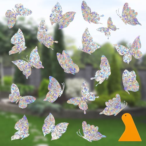 Image of DELLAN 35 Pcs Window Clings Decals to Prevent Birds Strikes, Butterflies | Anti-Collision Rainbow Window Clings, Bird Deflectors Stickers for Glass Windows