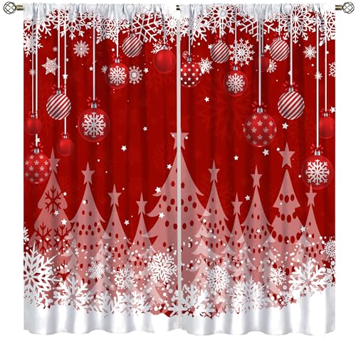 ShiTingYu Christmas Curtains for Living Room Bedroom Kitchen Snowflakes Pine Window Treatments for Kids Girls Woman Teens Room Darkening Curtains Window Drapes 2 Panels Rod Pocket 63x63 Inch