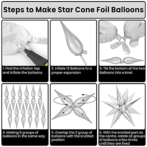 Katchon, Silver Star Balloons Metallic - 26 Inch, 50 Pieces | Silver Star Foil Balloons, Silver Metallic Balloons | Silver Spike Balloons For Disco Cowgirl Decorations | Silver Star Burst Balloons #TOP4