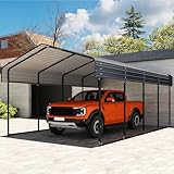 12x20 FT Metal Carport with Reinforced Base, Outdoor Heavy Duty Garage Car Shelter with Galvanized Steel Frame for Pickup, Boat, Car and Tractors, Party, Dark Gray