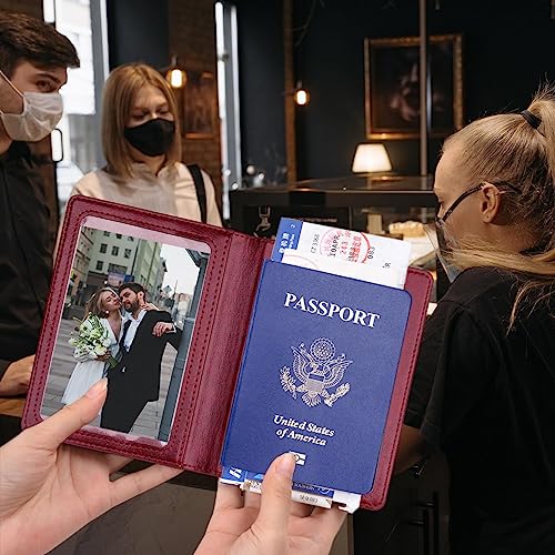 Travel Cruise Essentials Passport Holder, Passport Cover Case, Passport Wallet Passport Book Holder For Women Men Family Travel Must Haves, Passport And Vaccine Card Holder Combo(Dark Blue & Wine Red) #TOP2
