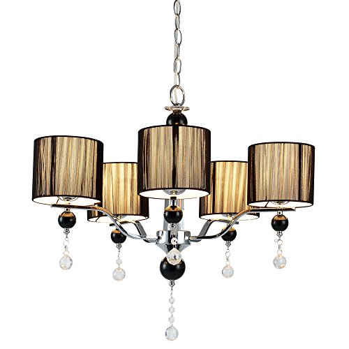 Lámpara de araña (5 x E14 l)(52 cm x Ø: 64 cm) Lámpara de techo - de colgar- 5 brazos - cristal - negro - candelabro Cover