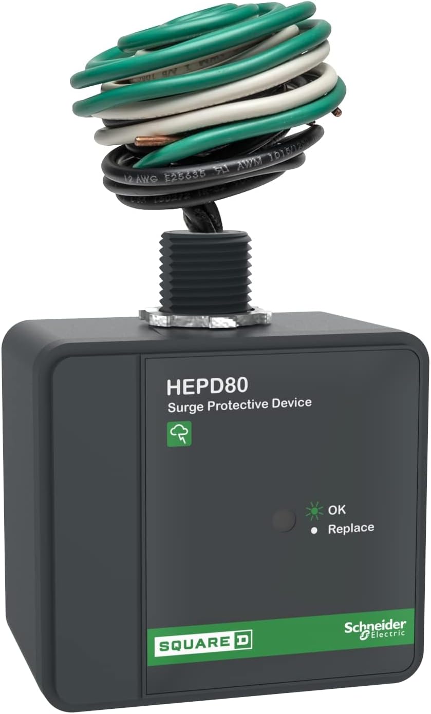 Square D HEPD Whole Home Electronics Protective Device, AC Surge Protection, Type 1 SPD, 120/240VAC, 1-Phase 3-Wire, 80kA Current